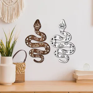 Bohemian wooden snake wall art plaque set, rustic animal hanging decor for living room bedroom