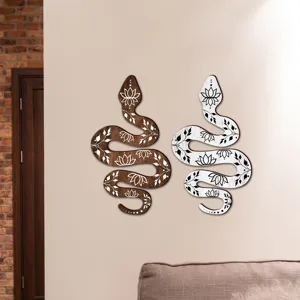 Boho wooden snake wall art decor set with floral mandala motifs for living room bedroom