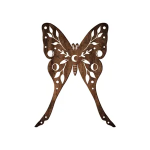 Wooden moth wall decor bohemian moon phase hollow carved hanging plaque for home bedroom art