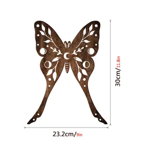 Wooden butterfly wall decor with moon phase design, bohemian style home art hanging piece.