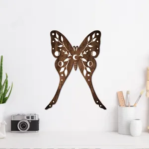 Wooden moth wall decor bohemian moon phase botanical carved art hanging ornament home room
