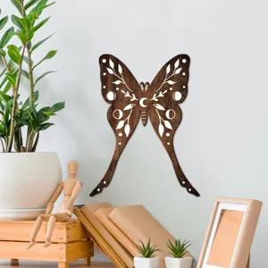 Wooden butterfly wall art boho decor moon phase home bedroom living room sculpture ornament