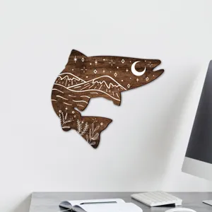 Wooden fish wall art bohemian style hanging decor for living room bedroom home decoration
