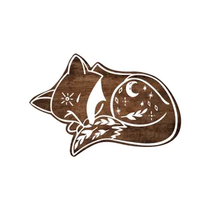 Wooden sleeping fox wall sticker, bohemian celestial moon star home decor sign for room.