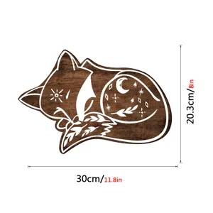 Wooden sleeping fox wall decor bohemian style celestial moon star wooden sign 30x20cm