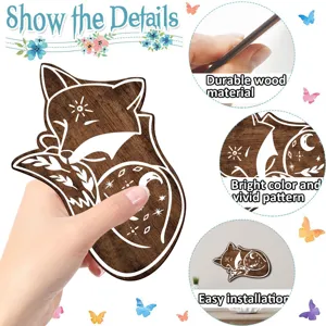 Wooden fox wall sticker bohemian home decor sign with cute carved stars and moon design.