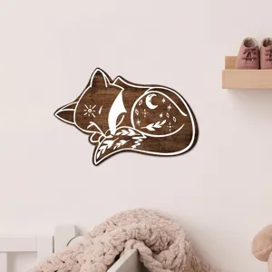 Bohemian wooden sleeping fox wall decor celestial nursery sign cute animal wooden plaque