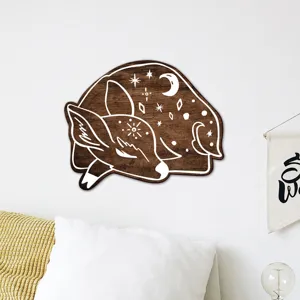 Wooden deer wall decor boho style hanging plaque for bedroom living room home interior decoration detail