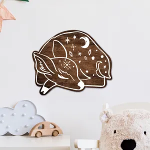 Wooden sleeping deer wall decor bohemian celestial nursery hanging plaque for home bedroom kids room