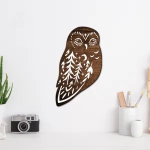 Wooden owl wall art plaque bohemian style home decor for living room bedroom animal wooden wall sign