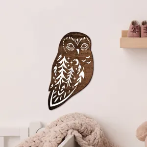 Bohemian wooden owl wall decor rustic animal plaque for living room nursery hanging art
