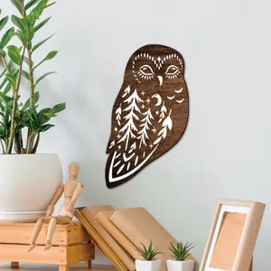 Wooden owl wall decor bohemian style carved animal wooden plaque for home decor use new