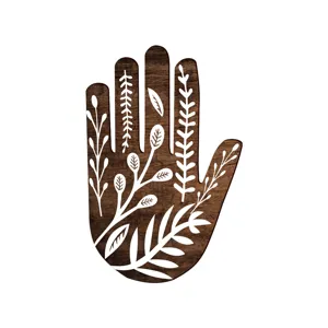 Wooden hand wall art decor bohemian style botanical plant pattern carved wooden sign detail