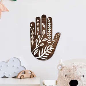 Wooden hand wall decor botanical leaf art boho nursery home hanging wall decoration