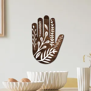 Bohemian wooden hand wall plaque, botanical carved decor sign for living room bedroom home.