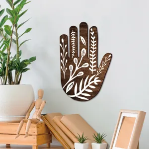 Wooden hand wall decor bohemian botanical carved plaque for living room bedroom home art