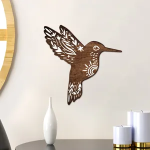 Wooden hummingbird wall art decor bohemian style animal wooden sign for living room home