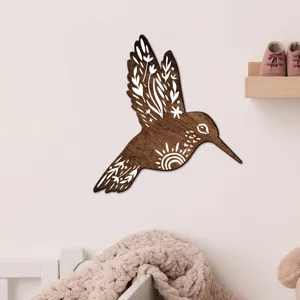 Wooden hummingbird wall art with bohemian floral boho decor sign for living room bedroom