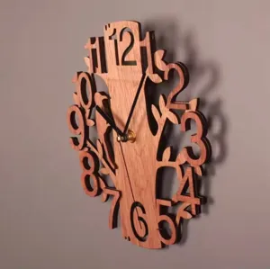 Modern creative wooden wall clock featuring a forest tree and bird design for room decor.