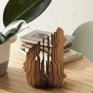 Close-up detail of the creative wooden lotus candle holder, perfect for modern home decor.