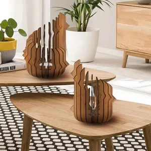 Modern wooden candle holder set, creative lotus shape art sculpture for home desktop decor.