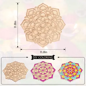 Wooden mandala flower wall art DIY coloring wooden coaster decorative carving home decor