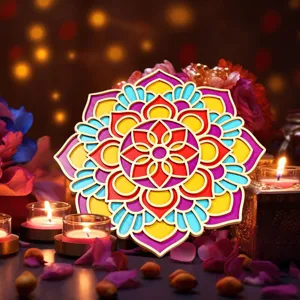 Multi-layer wooden mandala wall hanging and floral coaster for Diwali festival decoration home art.