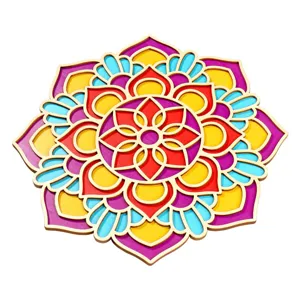 Wooden mandala wall decor featuring multi-layered colorful floral carved patterns.