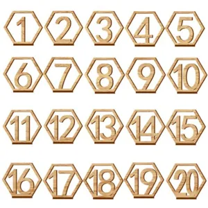 Numéros de Table Hexagonaux en Bois 1-20 Cartes de Siège Creuses pour Décoration de Mariage