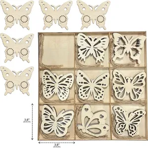 Unbearbeitete Schmetterling Holz Ausschnitte DIY Handwerk Set mit Box und Jutseilen.