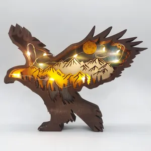 Wooden eagle carved multi-layer layered night light desktop home office decorative ornament