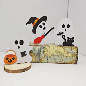 Halloween süße Geist Holz Tisch Dekoration Set, ideal für Party Urlaub Heim Dekor Display.