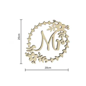 Wooden Mr wedding sign floral wreath chair back hanging decor rustic party prop 20x20cm