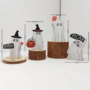 Halloween süße weiße Geist Holz Tischdekoration Set mit Maßangaben für Feiertagsparty.