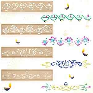 PET hollow painting stencil set featuring delicate vine scroll and traditional festival patterns.