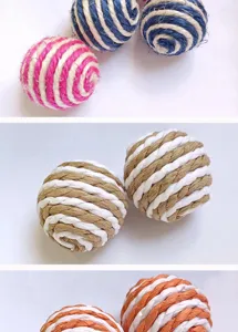 Colorful sisal cat scratching ball pet chew toy detail display for interactive play.