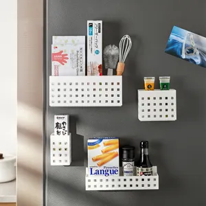 Scaffale Magnetico per Frigorifero Stile Giapponese Bianco Griglia Forata Organizzatore di Spezie a Parete per Cucina Bagno Scatola di Immagazzinaggio
