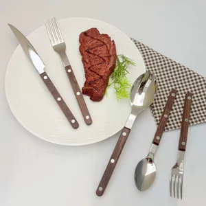 304 Roestvrij Staal Westerse Servies Walnoot Handvat Mes Vork Taartschep Keuken Bestek Set