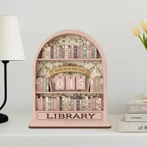Compteur de lecture en bois rose mini étagère de table décoration avec cartes de chiffres
