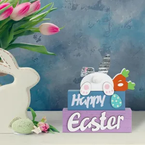 Decoration bloc bois de Paques lapin carotte table cheminee maison panneau cadeau