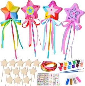 DIY Holz Stern Zauberstab Bastelset für Kinder handgemachte Kunst Spielzeug mit bunten Farben