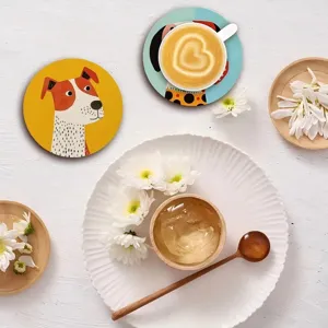 Lot de sous-verres en bois motif chien mignon,set de table isolant pour tasse de café thé.