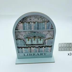Décoration d'étagère de lecture en bois avec carreaux de numéros, charmant ornement.