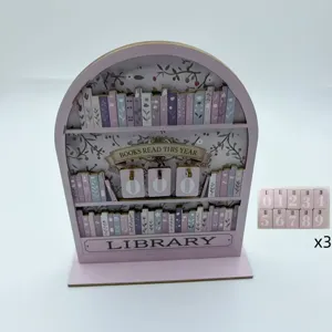 Décor d'étagère de suivi de lecture en bois mignon rose miniature affichage