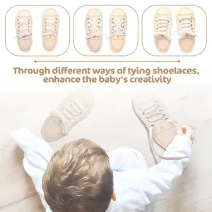 Wooden lacing shoe toy for toddlers, early education montessori threading game for kids.