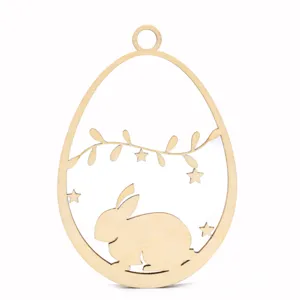 Colgante de madera huevo de Pascua conejo, adorno colgante hueco DIY para decoración de fiesta.