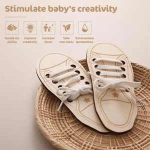 Wooden Shoelace Lacing Toy Montessori Educational Early Learning Fine Motor Skills Training Gift For Toddlers Kids