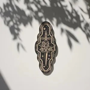 Wooden wall hanging miniature woodcut carving gothic dagger flower home decor plaque art