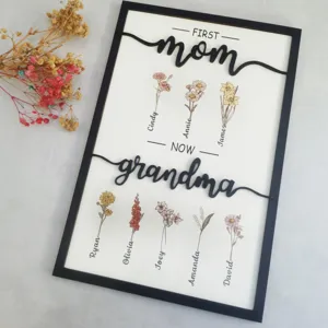 Personalisierter Geburtsblumen Holz Bilderrahmen Muttertag Geschenk Familie Namen Deko Plakette