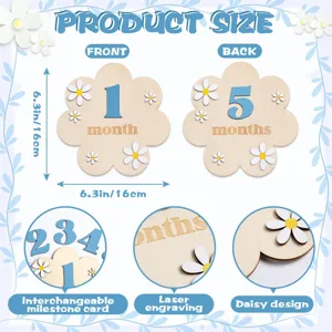 Hölzerne Baby Meilenstein Karten mit Blumen Design, monatliche Foto Requisiten für Babys.